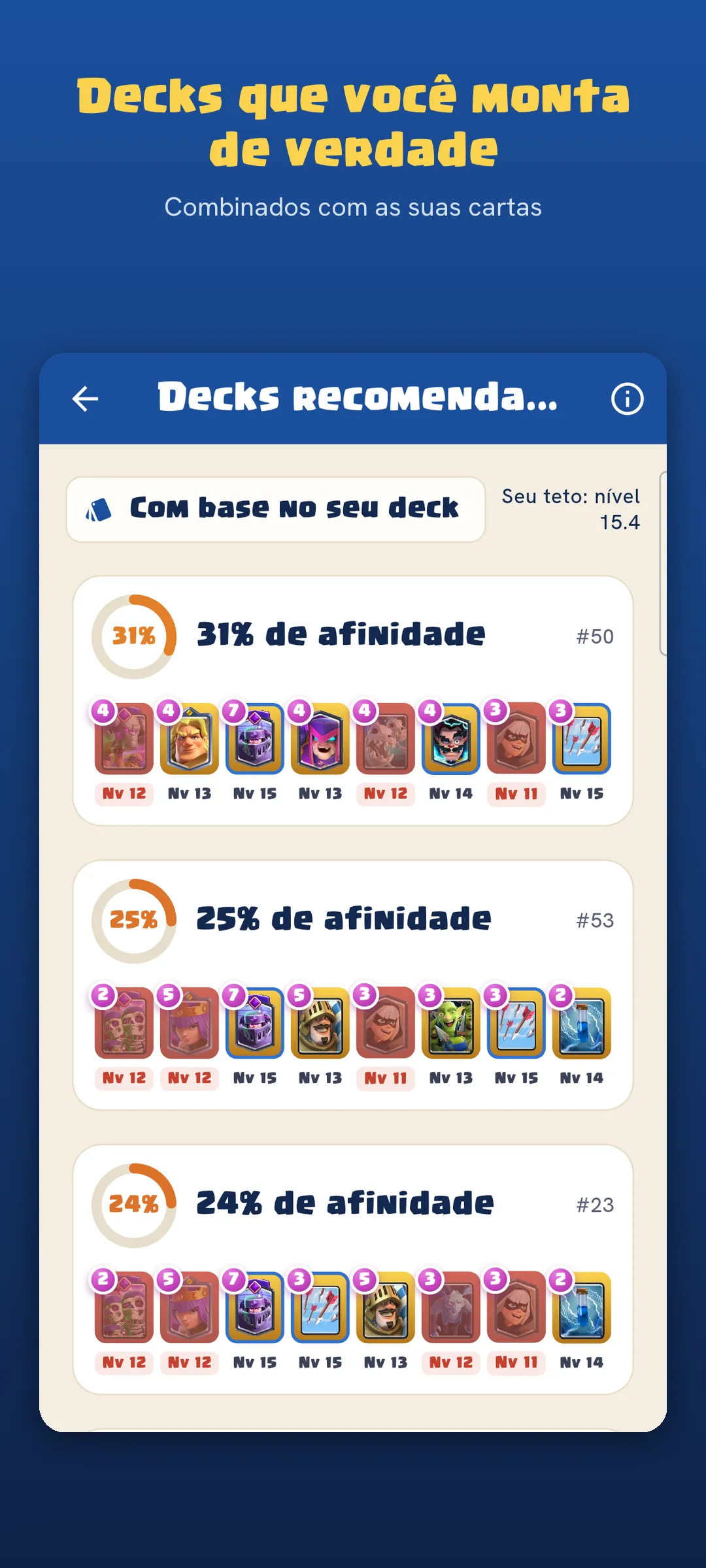 Deckmatch Royal recommended decks ranked by collection affinity