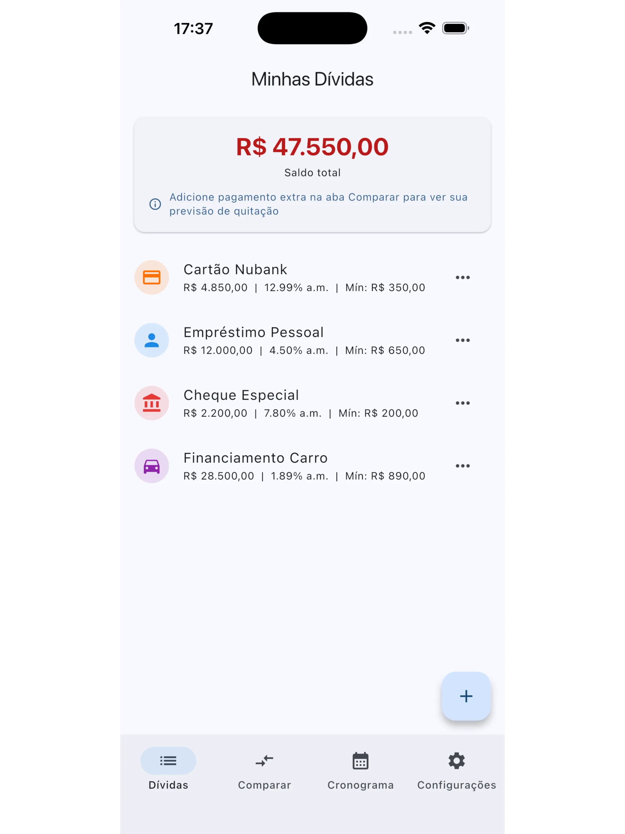 Quita debt dashboard with payoff progress
